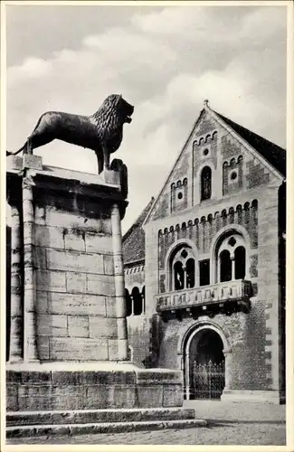 Ak Braunschweig in Niedersachsen, Löwe vor der Burg Dankwarderode