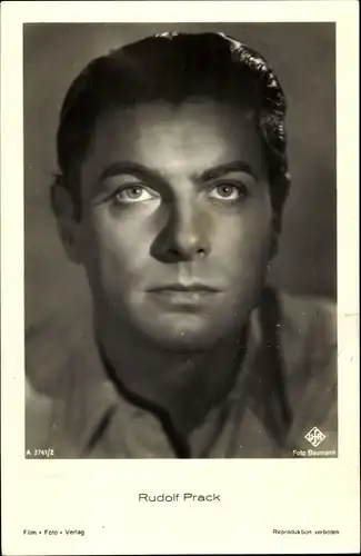 Ak Schauspieler Rudolf Prack, UFA Film, A 3741 2, Foto Baumann, Portrait