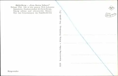 Ak Heidelberg am Neckar, Gasthof Zum Roten Ochsen, Innenansicht