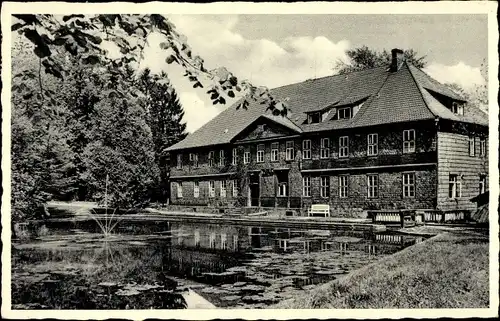 Ak Tiefenbrunn Rosdorf, Niedersächsisches Landeskrankenhaus, Teichanlage, Fontäne