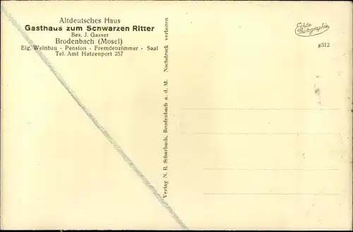 Ak Brodenbach an der Terrassenmosel, Gasthaus Schwarzer Ritter