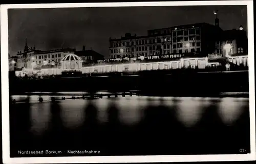 Ak Borkum Ostfriesland, Wandelhalle bei Nacht