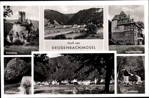 Ak Brodenbach an der Terrassenmosel, Ehrenburg, Jugendherberge, Donnerloch, Ehrbachklamm