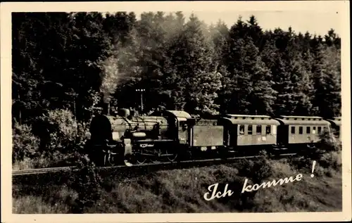 Ak Ich komme, Deutsche Eisenbahn, Dampflok in voller Fahrt