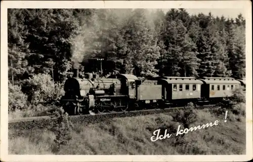 Ak Ich komme, Deutsche Eisenbahn, Dampflok in voller Fahrt