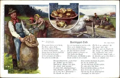 Lied Künstler Ak Schneider, Rud., Aardäppel Lied, Kartoffellese, Verlag Wilhelm Vogel, Erzgebirge