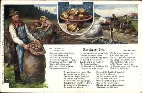 Lied Künstler Ak Schneider, Rud., Aardäppel Lied, Kartoffellese, Verlag Wilhelm Vogel