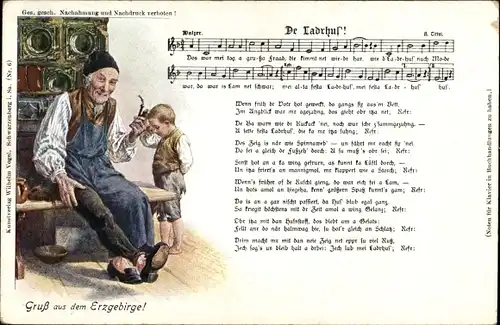 Lied Ak Vogel, Wilhelm, De Ladrhus', Erzgebirge, Großvater mit Pfeife am Ofen, Junge, Erzgebirge