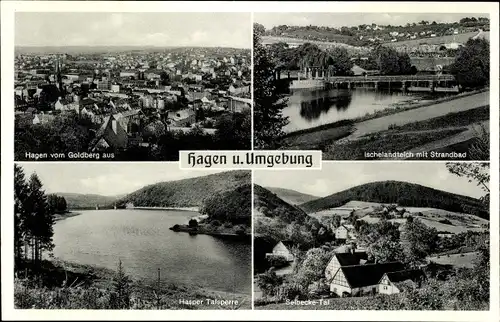 Ak Hagen in Westfalen, Panorama vom Goldberg, Ischelandteich, Hasper Talsperre, Selbecketal