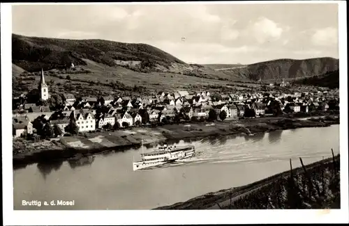 Ak Bruttig Fankel an der Mosel, Panorama, Salondampfer