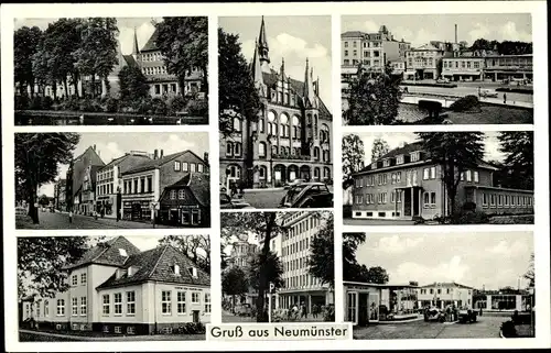 Ak Neumünster in Holstein, Ortsansichten, Tankstelle, Gebäude