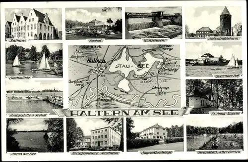 Ak Haltern am See Westfalen, Hotel Seehof, Strandbad, Jugendherberge, Annaheim, Rathaus, Seehof