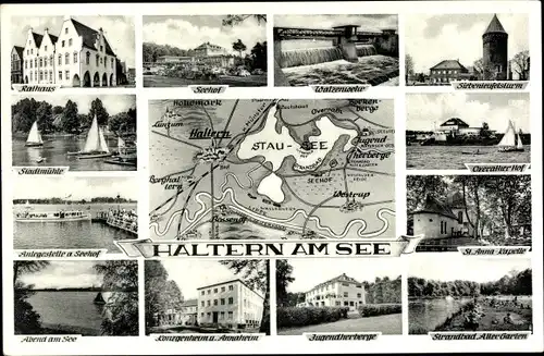 Ak Haltern am See Westfalen, Hotel Seehof, Strandbad, Jugendherberge, Annaheim, Rathaus, Seehof