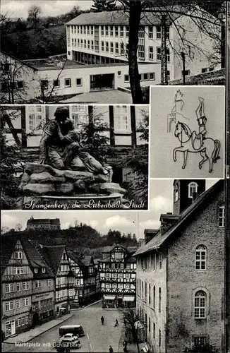 Ak Spangenberg in Hessen, Marktplatz und Schlossberg, Statue, Gebäude