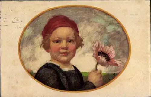 Künstler Ak Zumbusch, Ludwig von, Bayerischer Blumentag 1913, Kind mit Mohnblüte
