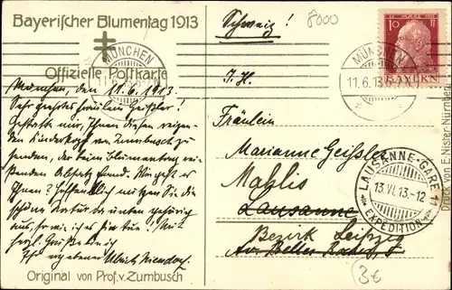 Künstler Ak Zumbusch, Ludwig von, Bayerischer Blumentag 1913, Kind mit Mohnblüte