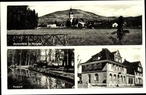 Ak Bad Rotenfels Gaggenau im Murgtal, Teilansicht, Kurpark, Gasthof zur Gross-Au