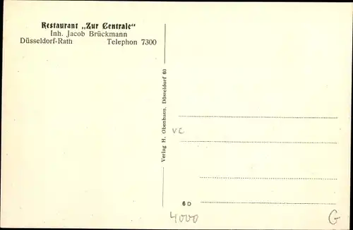 Ak Rath Düsseldorf am Rhein, Restaurant Zur Centrale, Innenansicht