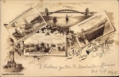 Vorläufer Litho Nord Ostsee Kanal, Drehbrücke Rendsburg, Schleuse Holtenau, Grünthal, Brunsbüttel