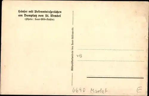 Ak Sankt Wendel Saarland, Häuser mit Bekenntinissprüchen am Domplatz, Marktstände