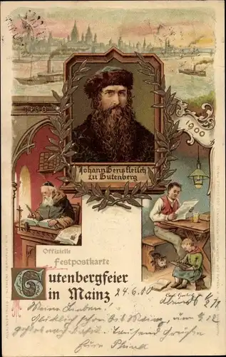 Künstler Ak Mainz am Rhein, Gutenbergfeier, Johann Gensfleisch zu Gutenberg