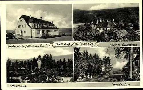 Ak Schönstein Wissen an der Sieg Westerwald, Erholungsheim Maria am Stein, Schloss, Madonna
