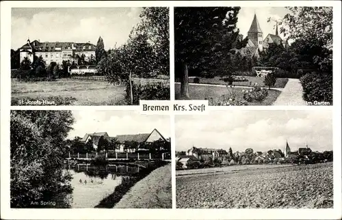 Ak Bremen Ense im Sauerland, St. Josephs Haus, Im Garten, Totalansicht, Spring