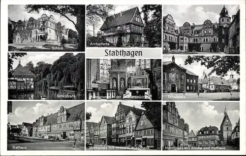 Ak Stadthagen im Kreis Schaumburg, Amtspforte, Schlosshof, Marktplatz, Rathaus