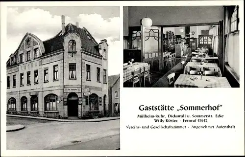 Ak Mülheim an der Ruhr, Gaststätte Sommerhof, Dickswall, Ecke Sommerstraße, Innenansicht