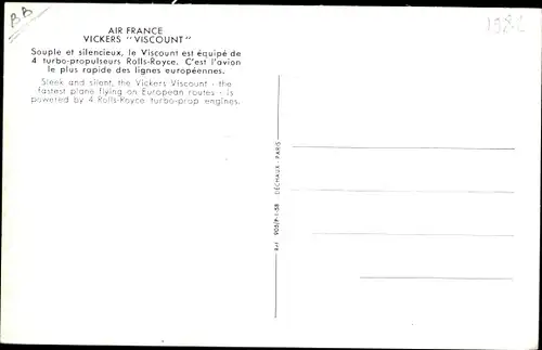 Ak Französisches Passagierflugzeug, Air France, Vickers Viscount