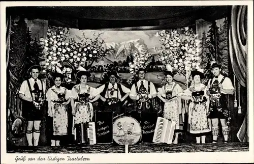 Ak Die lustigen Isartaler, Musikgruppe, Bayrische Trachten, Akkordeon
