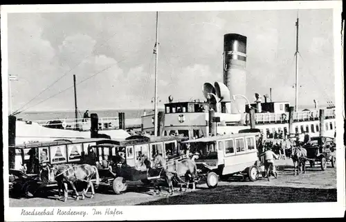 Ak Norderney in Ostfriesland, Partie am Hafen, Dampfer, Kutschen