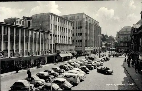 Ak Recklinghausen im Ruhrgebiet, Markt, Parkplatz, C&A Brenninkmeyer