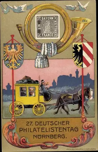 Ganzsachen Wappen Ak Nürnberg in Mittelfranken Bayern, 27. Deutscher Philatelistentag 1921