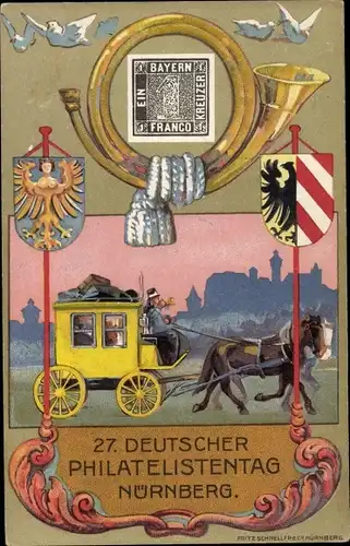 Ganzsachen Wappen Ak Nürnberg in Mittelfranken Bayern, 27. Deutscher Philatelistentag 1921