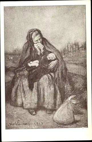Künstler Ak Weinende Frau mit Kind 1915, Journée Francaise du Secours National