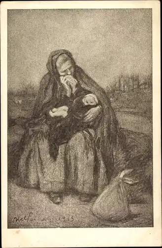 Künstler Ak Weinende Frau mit Kind 1915, Journée Francaise du Secours National