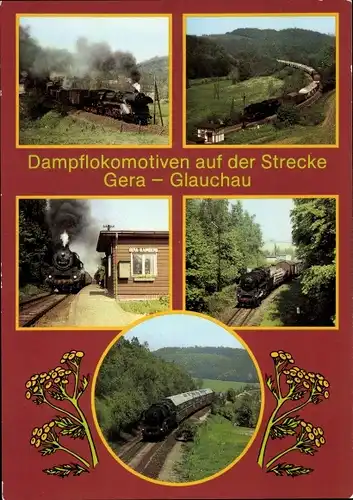 Ak Gera in Thüringen, Dampflokomotiven auf der Strecke Gera-Glauchau, Güterzug, Haltepunkt