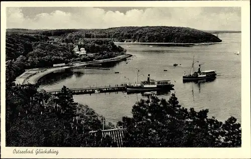 Ak Glücksburg an der Ostsee, Seebrücke, Dampfer