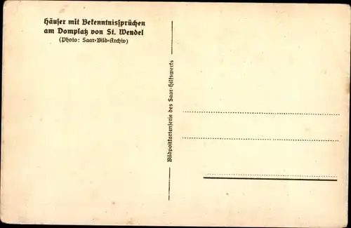 Ak Sankt Wendel Saarland, Häuser mit Bekenntinissprüchen am Domplatz, Marktstände