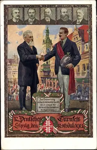 Künstler Ak Liebing, Leipzig in Sachsen, 12. Deutsches Turnfest 1913, Herz und Hand dem Vaterland