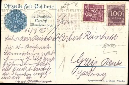 Künstler Ak Sailer, München Bayern, 13. Deutsches Turnfest 1923, Reiter, Kindl