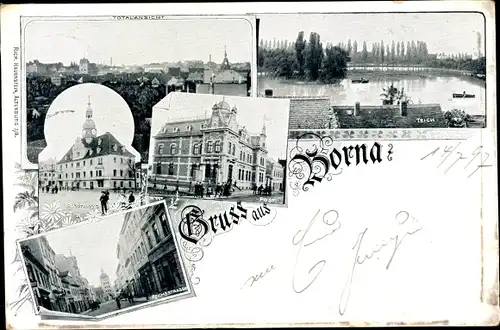 Ak Borna in Sachsen, Totalansicht, Teich, Stadthaus, Postamt, Reichsstraße