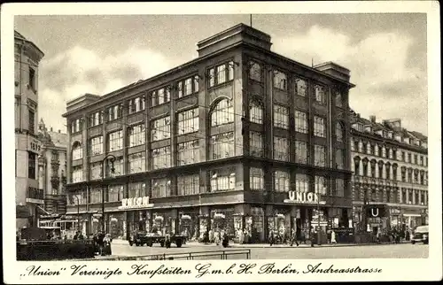 Ak Berlin Friedrichshain, Union Vereinigte Kaufstätten GmbH, Andreasstraße