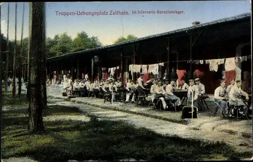 Ak Zeithain in Sachsen, Truppenübungsplatz, Infanterie Barackenlager, Soldaten, Kaiserreich