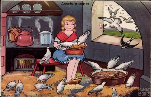 Künstler Ak Boriss, Margret, Aschenputtel mit den Tauben