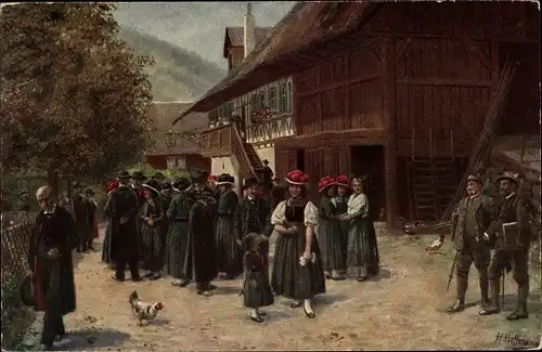 Künstler Ak Hoffmann, H., Nach der Kirche, Trachten im Schwarzwald