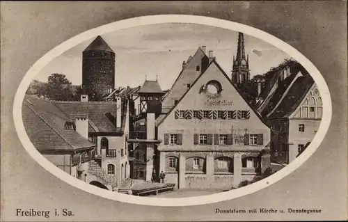 Passepartout Ak Freiberg in Sachsen, Donatsturm, Kirche, Donatsgasse