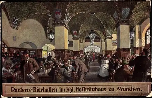 Künstler Ak Quidenus, Fritz, München Bayern, Hofbräuhaus, Parterre Bierhallen