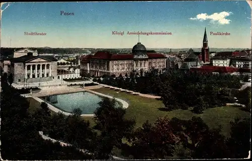 Ak Poznań Posen, Stadttheater, Kgl. Ansiedlungskommission, Paulikirche